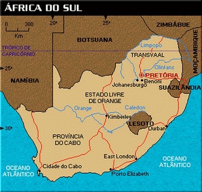 MAPA DA ÁFRICA DO SUL - Imagem/Crédito: Ministério das Relações Exteriores do Brasil