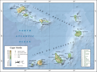 Arquipélado de Cabo Verde - FOTO/CRÉDITO: http://pt.wikipedia.org/w/index.php?title=Ficheiro:Topographic_map_of_Cape_Verde-en.svg&page=1