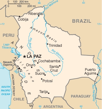 Mapa da Bolívia - CRÉDITO: http://pt.wikipedia.org/wiki/Ficheiro:Bl-map.png