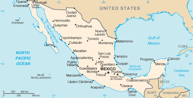 Mapa do México - CRÉDITO: http://pt.wikipedia.org/wiki/Ficheiro:Mx-map.png