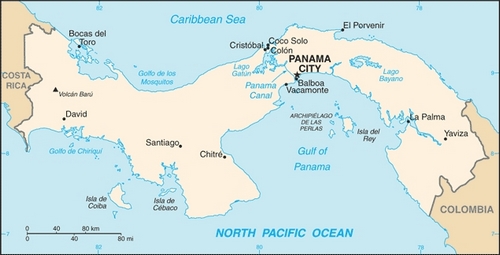 Mapa do Panamá - CRÉDITO: http://www.indexmundi.com/panama/geographic_coordinates.html