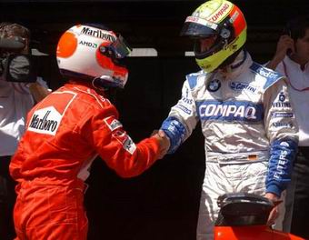 Barrichello deu show nos treinos e na corrida e foi cumprimentado por Ralf Schumacher (foto) e por seu irm�o Michael.