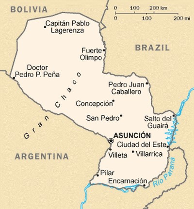 Mapa do Paraguai - CRÉDITO: wikipédia