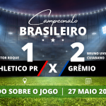 Athletico PR 1 x 2 Grêmio - Em confronto equilibrado, Grêmio consegue vitória importante contra o Furacão na Arena da Baixada pelo Campeonato Brasileiro e pode passar a noite na terceira colocação da tabela.