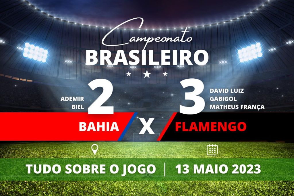 Bahia 2 x 3 Flamengo - Flamengo vence o Bahia que mesmo com dois jogadores a menos dá trabalho para o time carioca que fica provisoriamente na 4° posição do Brasileirão.