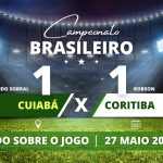 Cuiabá 1 x 1 Coritiba - Na Arena Pantanal, Cuiabá sai na frente logo no início do jogo mas Coritiba deixa tudo igual e jogo termina no 1 a 1. Resultado não favorece a classificação dos times na tabela do Campeonato Brasileiro.