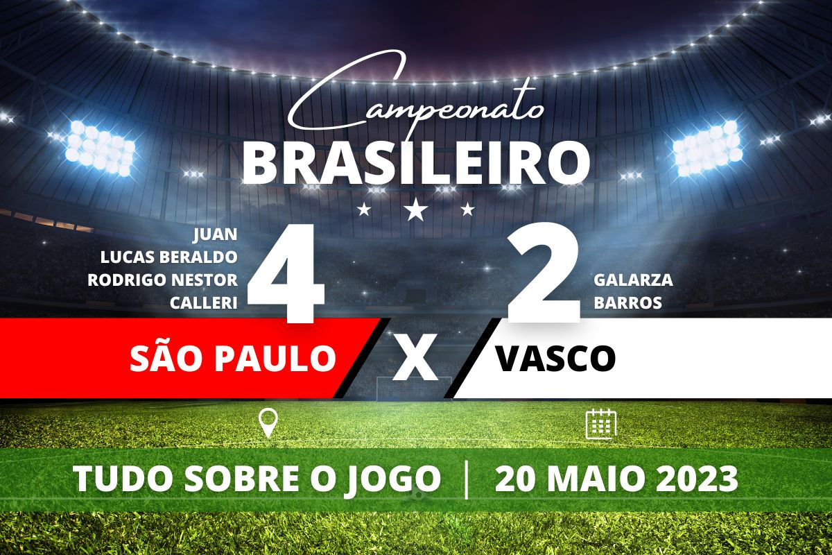 São Paulo 4 x 2 Vasco - No Murumbi, Vasco chega a empatar mas o Tricolor paulista atropela o Gigante, garante mais dois gols e cola no G-4.