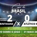 Corinthians 2 x 0 Atlético MG - Em casa, Timão vence e iguala placar do jogo de ida levando o jogo para a disputa de pênaltis, e após ser superior consegue passar de fase e eliminar o Atlético MG que marcou apenas 1 gol das penalidades em jogo de volta válido pela oitavas de final da Copa do Brasil.