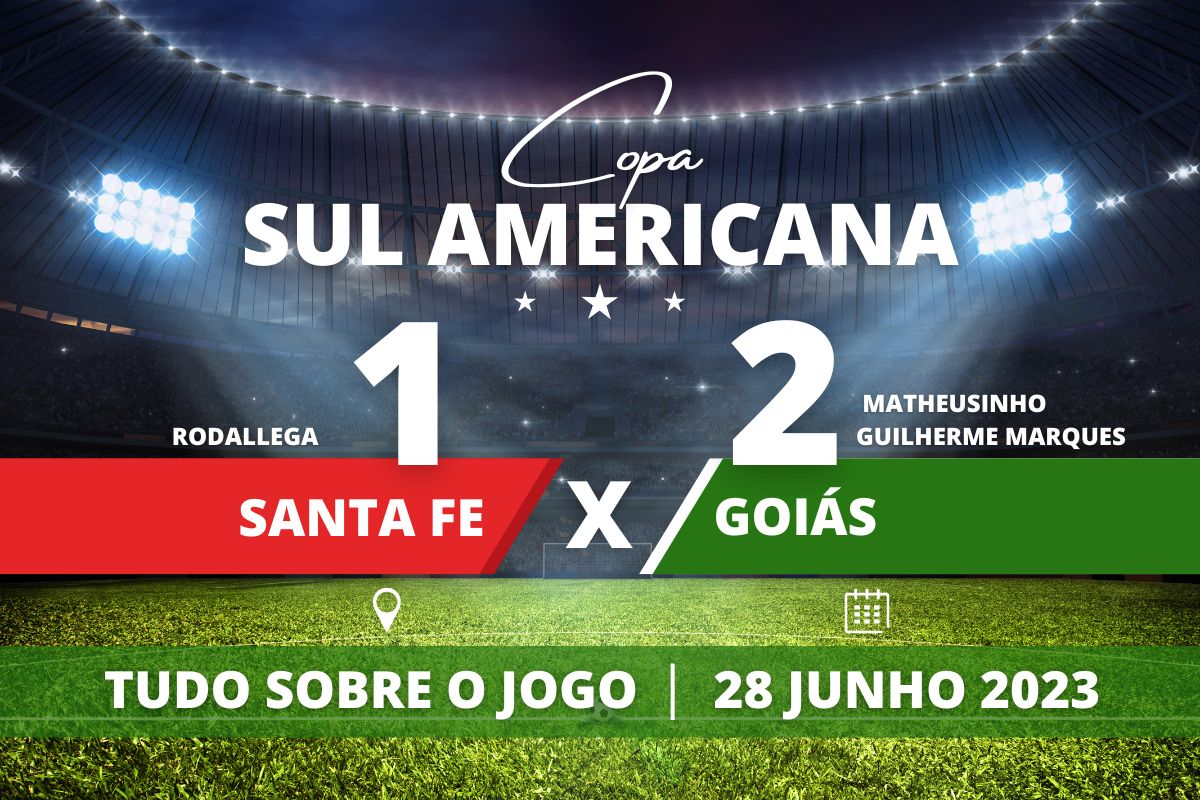Santa Fe 1 x 2 Goiás - Na Colômbia, Goiás garante vitória contra o Santa Fe aos 49' do segundo tempo com gol de Matheusinho e se classifica para as oitavas de final da Copa Sul Americana 2023.