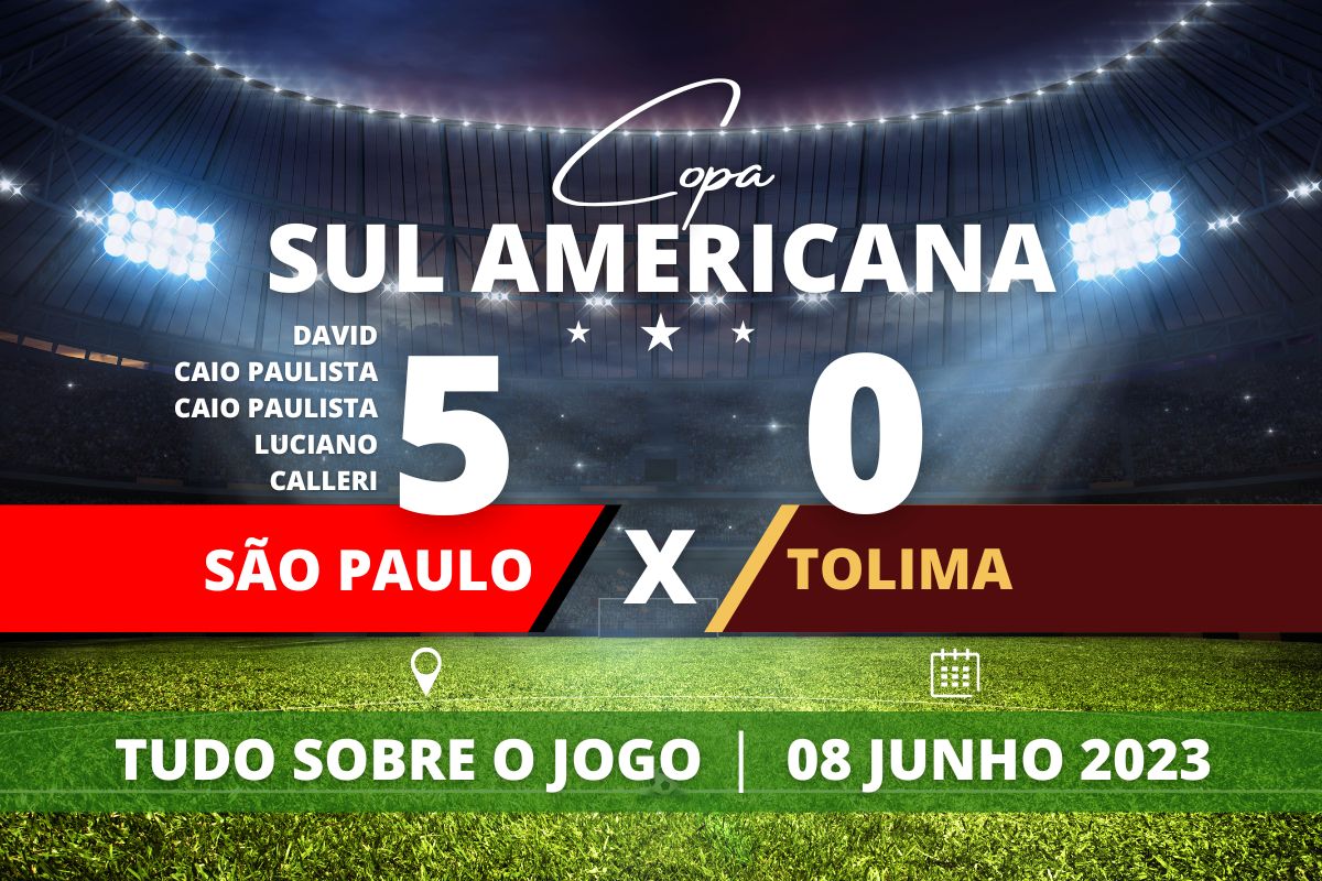 São Paulo 5 x 0 Tolima - No Murumbi, São Paulo com um jogador a mais, atropela os colombianos e marca goleada de 5 a 0 em jogo válido pela 5° rodada da fase de grupos da Copa Sul Americana.