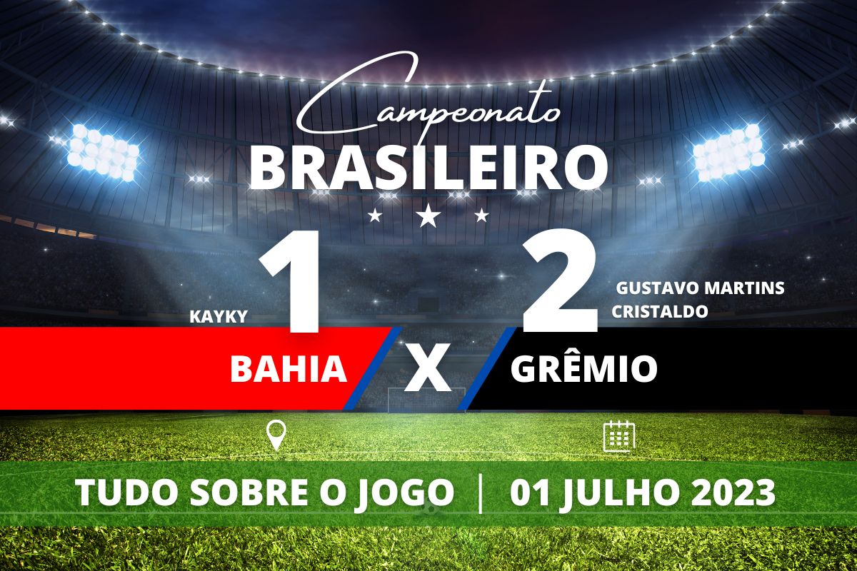 Bahia 1 x 2 Grêmio - Na Arena Fonte Nova, em jogo agitado e bastante disputado, Grêmio leva a melhor e vence o Bahia por 2 a 1. Partida válida pela 13° rodada do Campeonato Brasileiro.