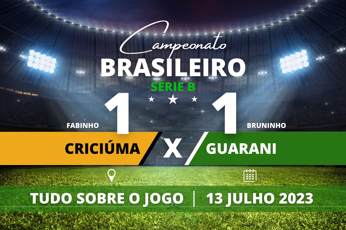 Criciúma 1 x 1 Guarani - Partida movimentada válida pela 17° rodada do Campeonato Brasileiro - Série B.