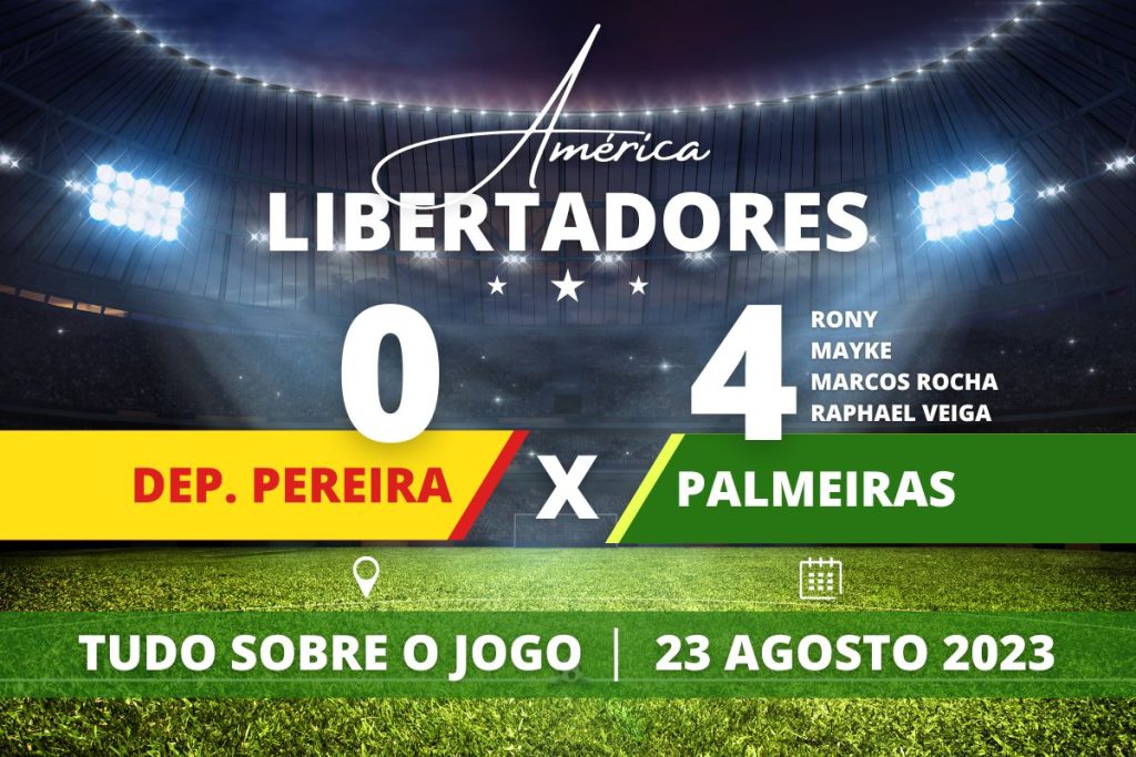 Deportivo Pereira 0 x 4 Palmeiras - Fora de casa, em jogo de ida das Quartas de Final da Libertadores, Palmeiras é superior e vence por 4 a 0 o Deportivo Pereira e se aproxima da sua quarta semifinal consecutiva no campeonato, onde esteve em 2020, 2021 e 2022.