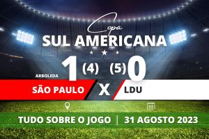 São Paulo 1 x 0 LDU - No Morumbi, a LDU elimina o São Paulo e passa às semifinais da Copa Sul Americana. Tricolar, com um jogador a mais, vence no tempo normal por 1 a 0 com gol de Arboleda e leva partida aos pênaltis, mas o meia colombiano James Rodríguez bate pra fora e o time cai nas quartas de final.