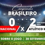Internacional 0 x 2 Atlético MG - No Beira-Rio, Atlético MG vence o Inter por 2 a 0 e finaliza a noite na 8° posição do Campeonato Brasileiro em partida válida pela 25° rodada.
