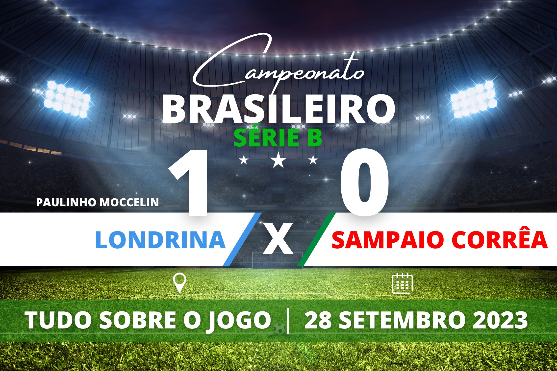 Londrina 1 x 0 Sampaio Corrêa - Londrina vence o Sampaio Corrêa com gol de Paulinho Moccelin no primeiro tempo e quebra jejum de sete jogos sem vencer no Campeonato Brasileiro da Série B.