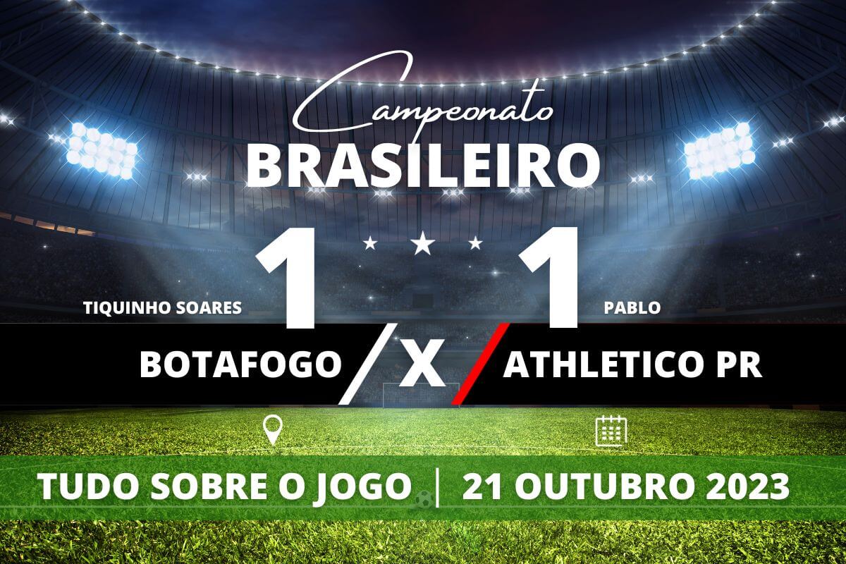 Botafogo 1 x 1 Athletico PR - Jogo reiniciou hoje, após falta de energia na noite de ontem (sem a presença da torcida), mas o placar permaneceu empatado.