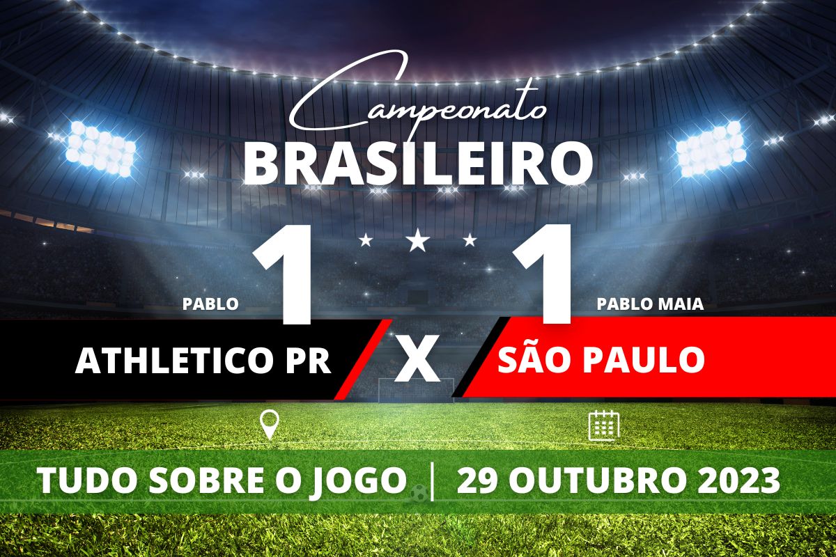 Athletico PR 1 x 1 São Paulo - Na Ligga Arena, Athletico e São Paulo empatam no 1 a 1 na tarde deste domingo com gols de Pablo que marcou para o Furacão logo no início da partida e de Pablo Maia que empatou para o Tricolor logo em seguida. Partida válida pela 30° rodada do Campeonato Brasileiro.