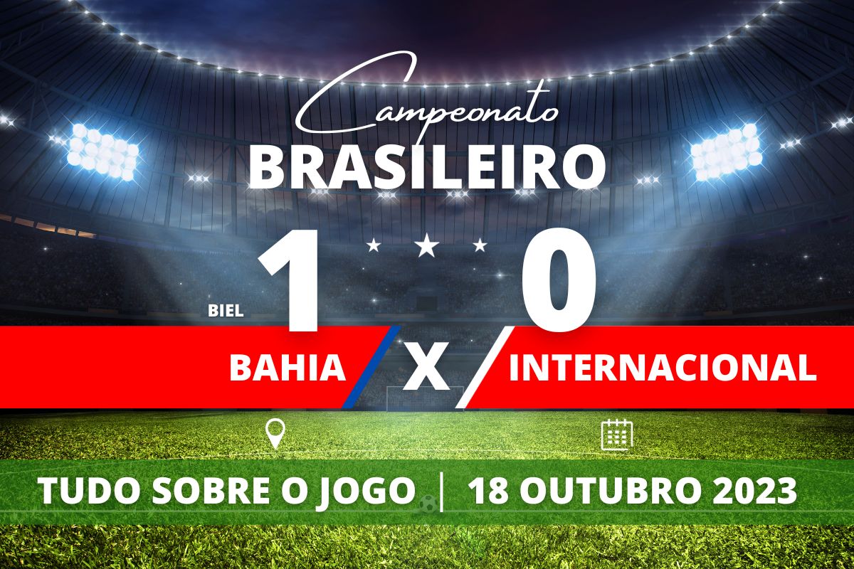 Bahia 1 x 0 Internacional - Na Arena Fonte Nova, na noite desta quarta-feira, Bahia vence o Internacional e e se mantém longe da zona de rebaixamento do Campeonato Brasileiro em partida válida pela 27° rodada.