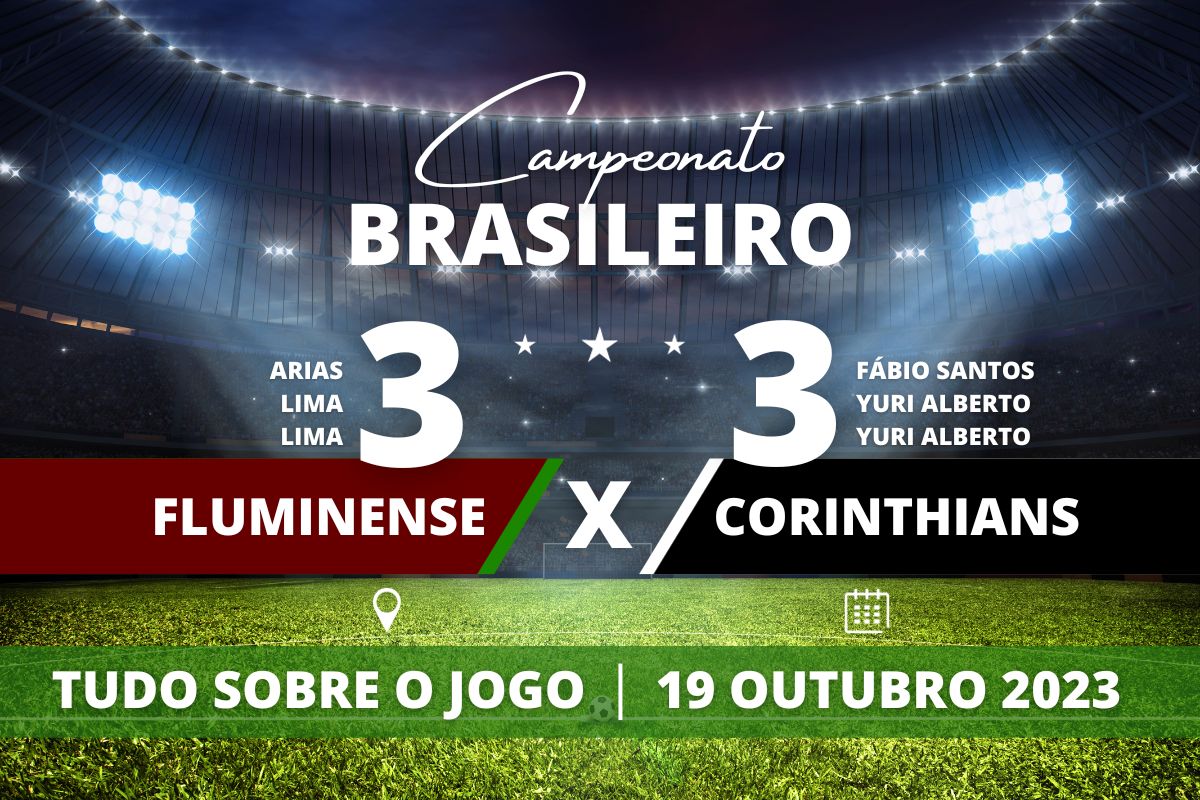 Fluminense 3 x 3 Corinthians - No Maracanã, Corinthians fica por duas vezes na frente mas o Tricolor carioca busca o empate e partida finaliza no 3 a 3. Com o resultado, o Timão sobe para a 13° posição enquanto o Fluminense cai para a 9°, em partida válida pela 27° rodada do Campeonato Brasileiro.