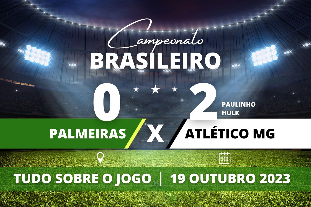Palmeiras 0 x 2 Atlético MG - No Allianz Parque, Galo vence os donos da casa com gols de Hulk, logo no primeiro minuto da partida, e de Paulinho e se aproxima do G-6 enquanto o Palmeiras perde mais uma e termina rodada fora do G-4. Partida válida pela 27° rodada do Campeonato Brasileiro.