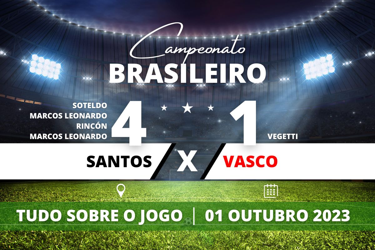 Santos 4 x 1 Vasco - Virou goleada! Na Vila Belmiro, em duelo direto contra a zona de rebaixamento, Santos vence por 4 a 1 o Vasco com jogo bastante movimentado e direito a paralização por conta de grande confusão e que, inclusive, resultou em três expulsões, uma para cada time e a terceira para Rodrigo Fernández, reserva do Santos que se envolveu na confusão. Partida Válida pela 25° rodada do Campeonato Brasileiro.