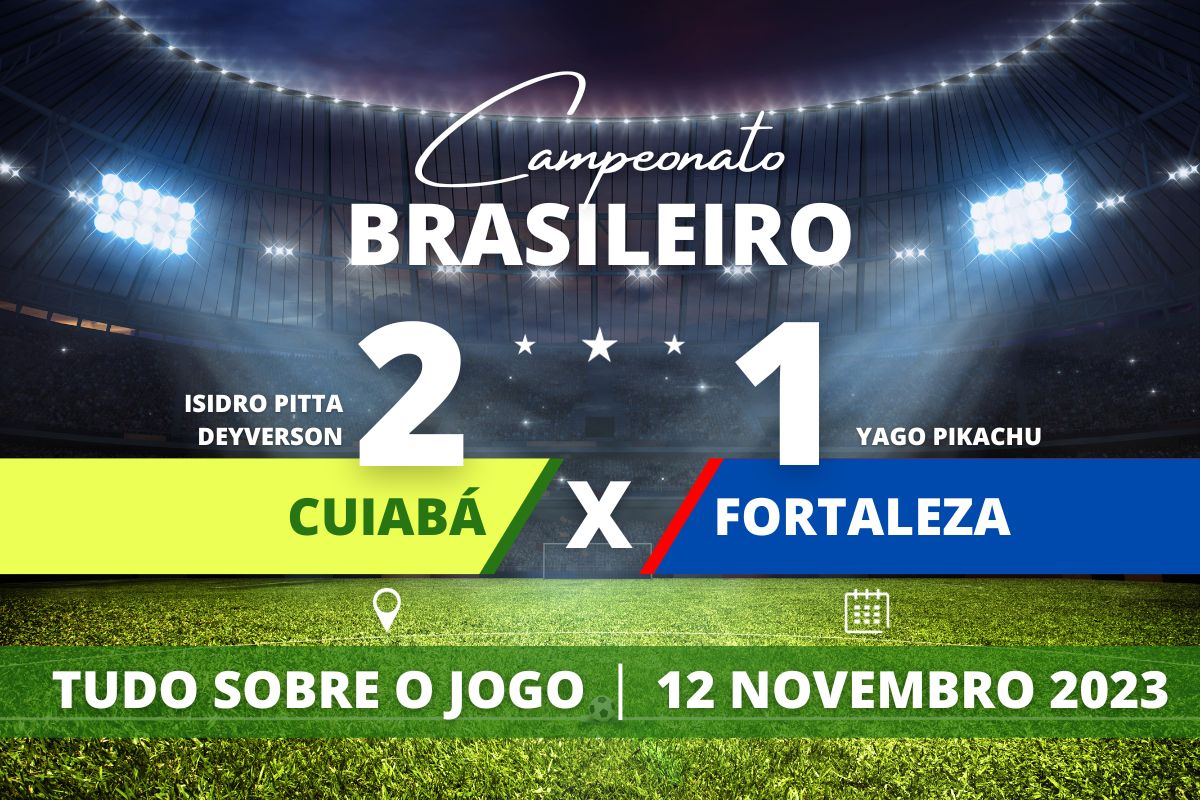 Cuiabá 2 x 1 Fortaleza - Já na Arena Pantanal, Cuiabá vence o Fortaleza por 2 a 1 e vê chances de ser rebaixado diminuírem cada vez mais. Partida válida pela 34° rodada do Campeonato Brasileiro.
