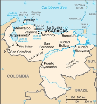 Mapa da Venezuela - CRDITO: http://www.indexmundi.com/venezuela/geographic_coordinates.html